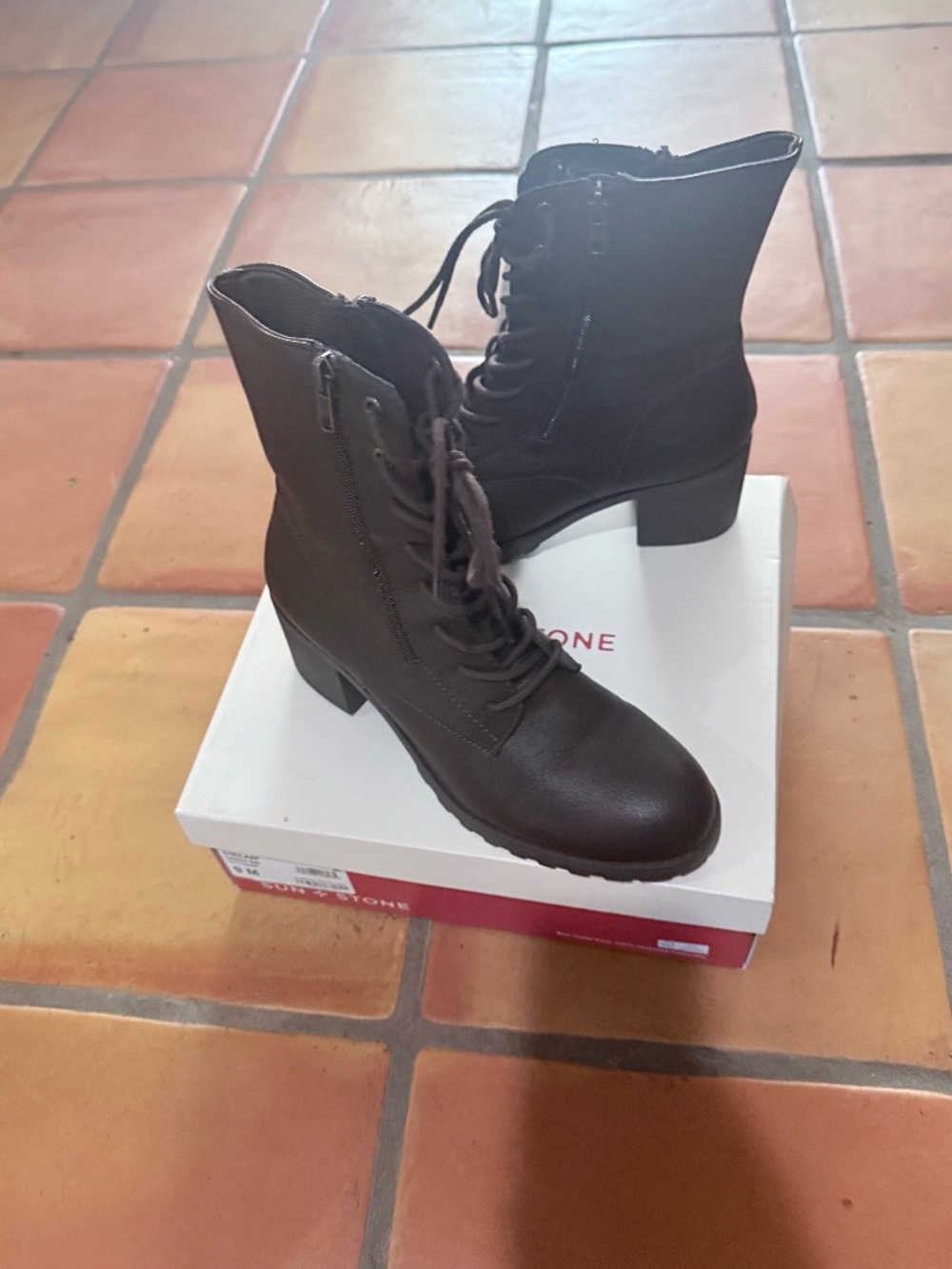 Sun + Stone Sheilaa Chocolate Combat Boots Size 9M